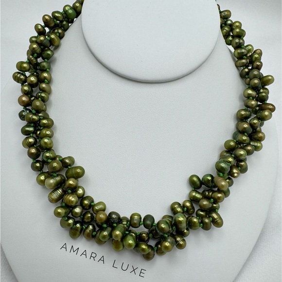 Rare Green Oval Pearl Necklace